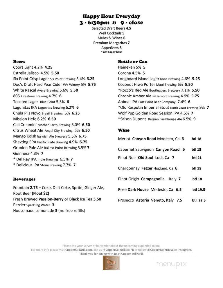 Copper Still Grill - Monrovia, CA menu_pic