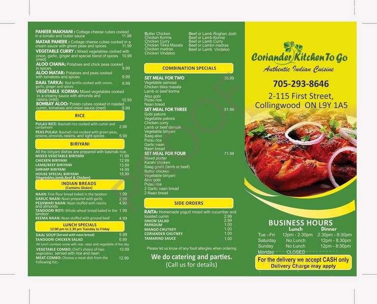 Coriander Indian Restaurant - New Haven, CT menu_pic