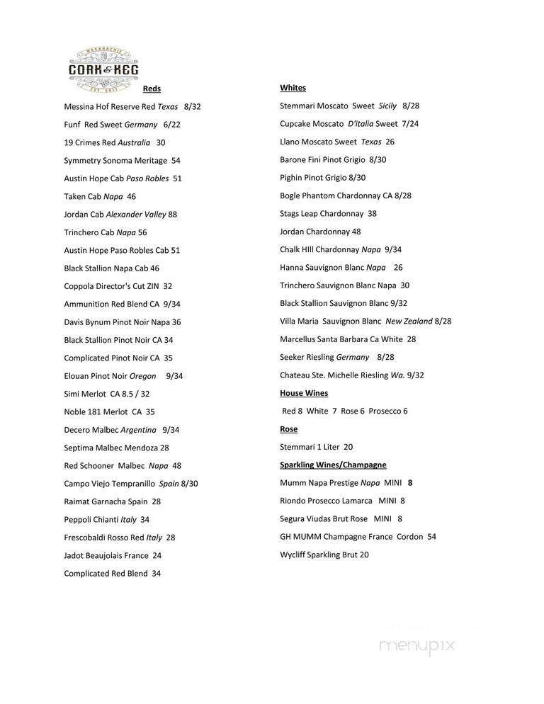 Cork & Keg - Waxahachie, TX menu_pic