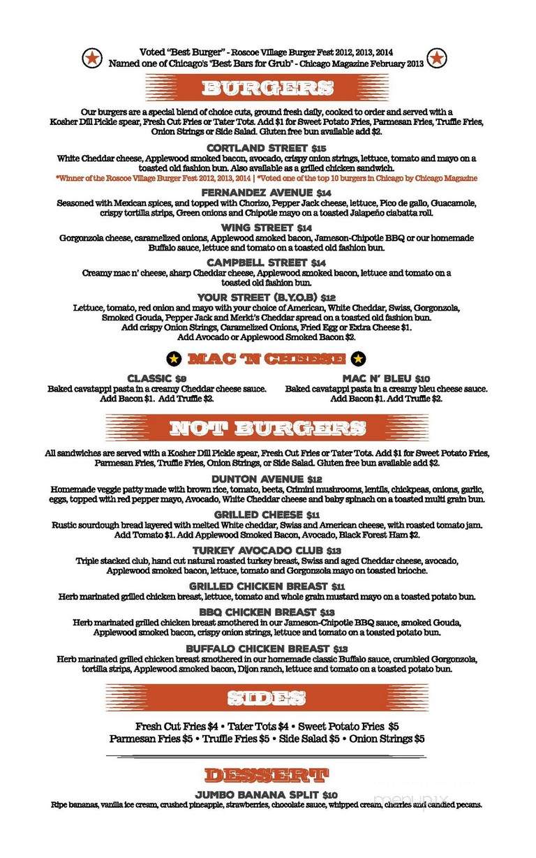 Cortland's Garage - Arlington Heights, IL menu_pic