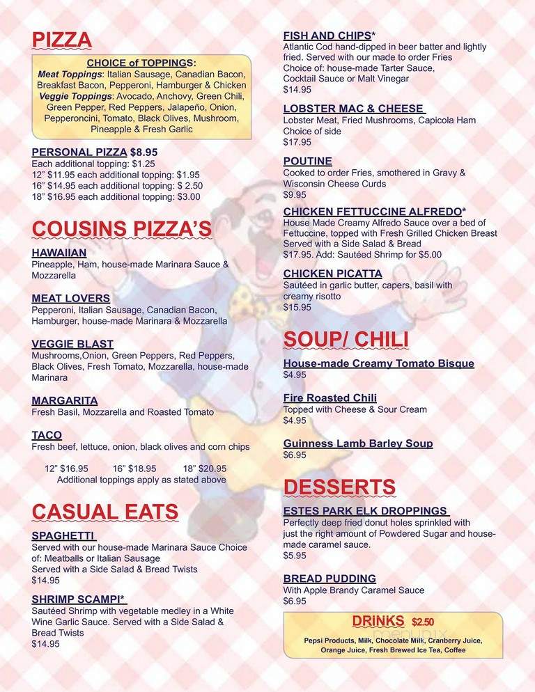 Cousin Pat's Pub & Grill - Estes Park, CO menu_pic