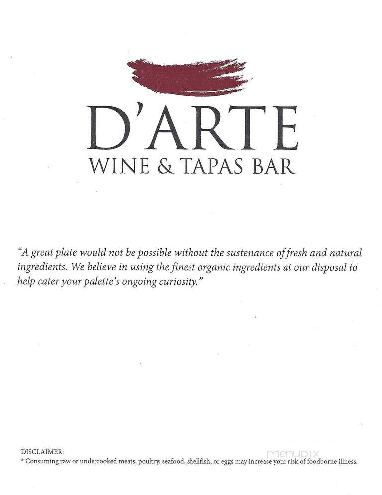 D'Arte Gallery Wine & Tapas Bar - Tampa, FL menu_pic