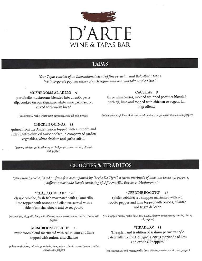 D'Arte Gallery Wine & Tapas Bar - Tampa, FL menu_pic