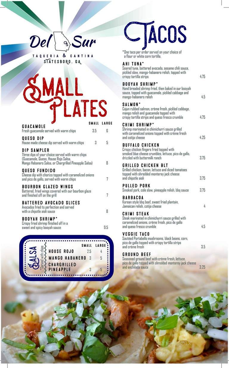 Del Sur Taqueria & Cantina - Statesboro, GA menu_pic