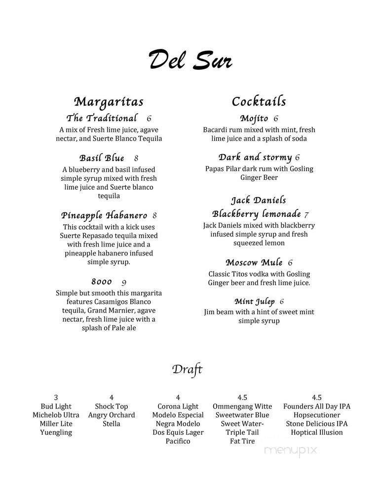 Del Sur Taqueria & Cantina - Statesboro, GA menu_pic