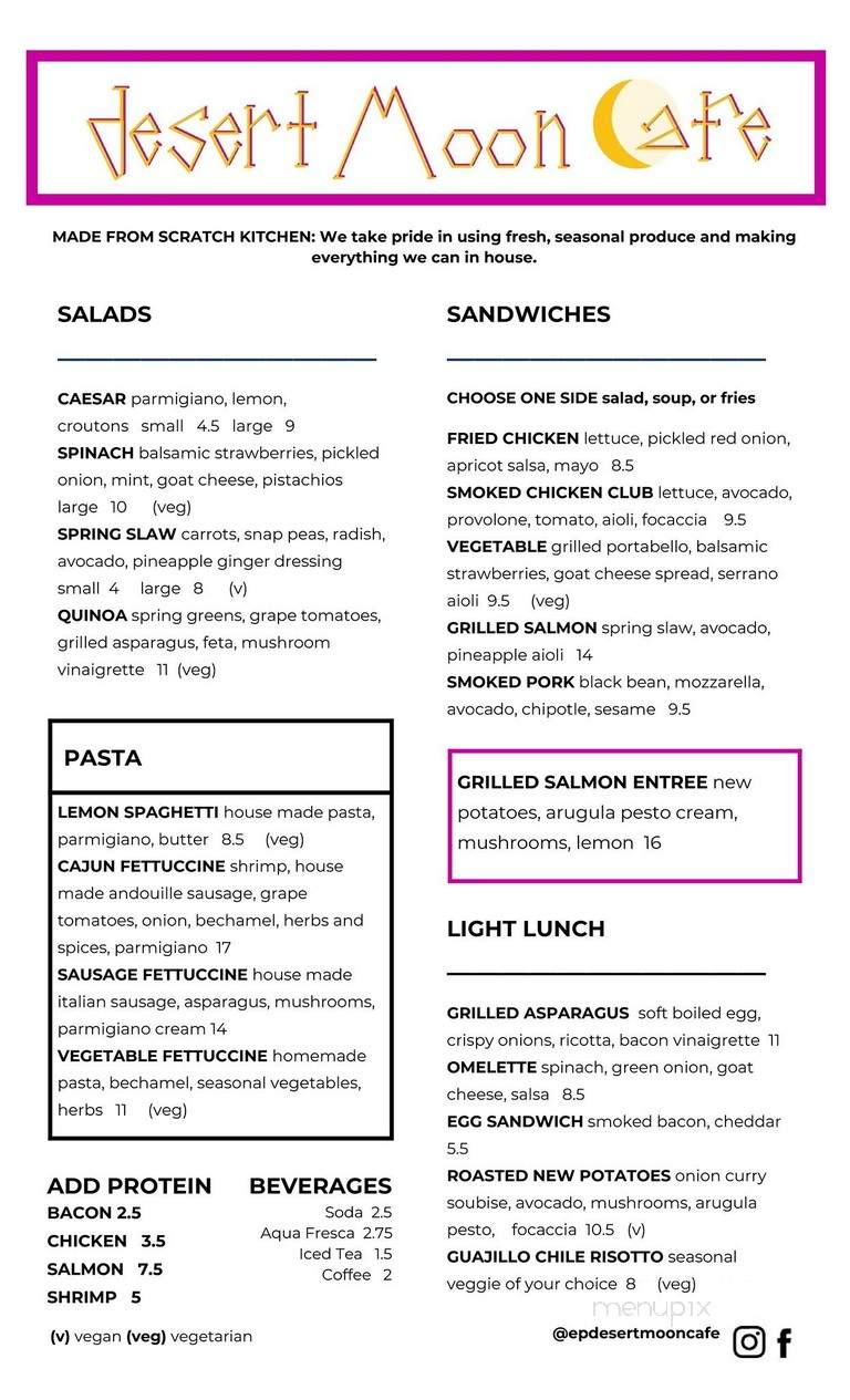 Desert Moon Cafe - El Paso, TX menu_pic