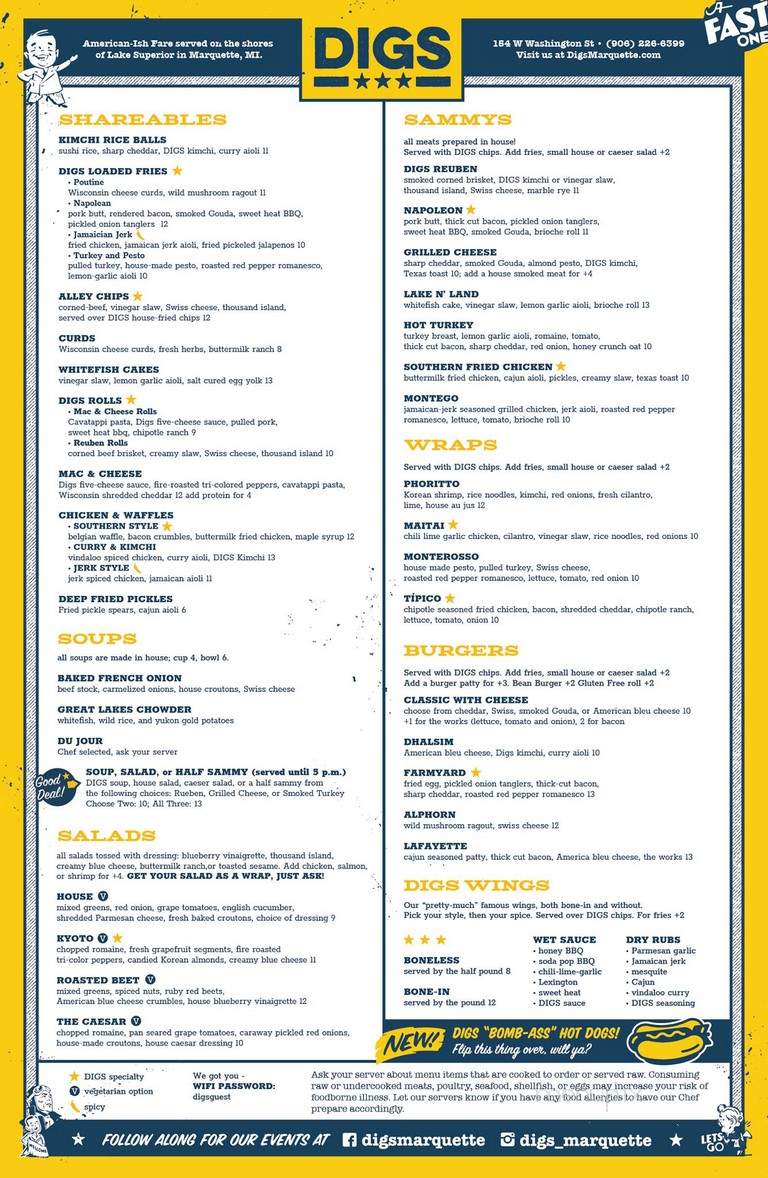 Digs Gastropub - Marquette, MI menu_pic