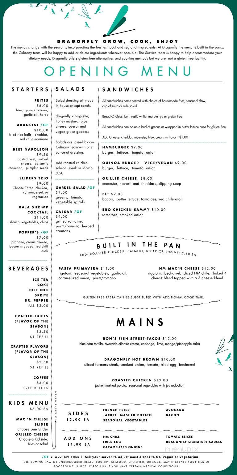 Dragonfly - Las Cruces, NM menu_pic