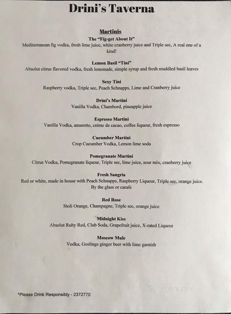Drini's Taverna - Yorktown Heights, NY menu_pic