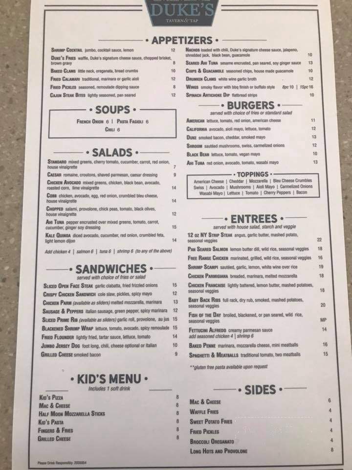 Duke's Supper & Spirits - Point Pleasant Beach, NJ menu_pic