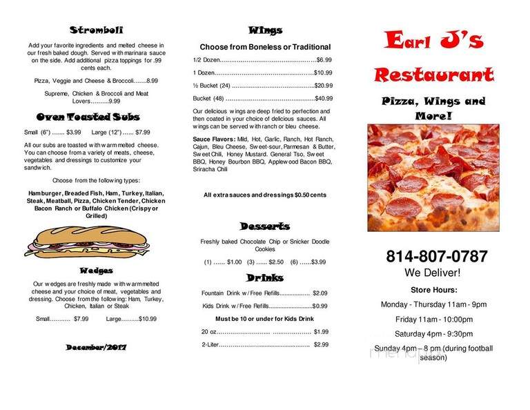Earl J's Restaurant - Meadville, PA menu_pic