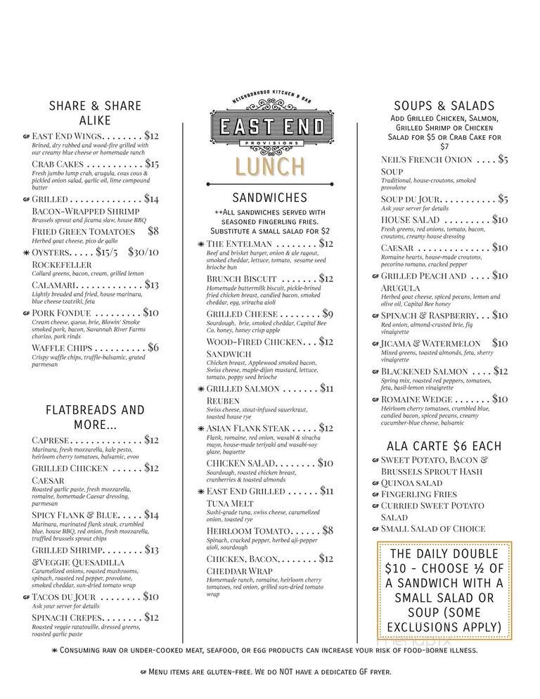 East End Provisions - Savannah, GA menu_pic