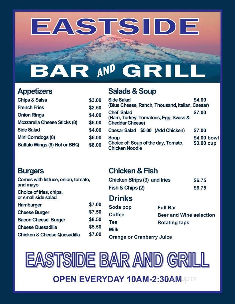 Eastside Bar and Grill - Portland, OR menu_pic