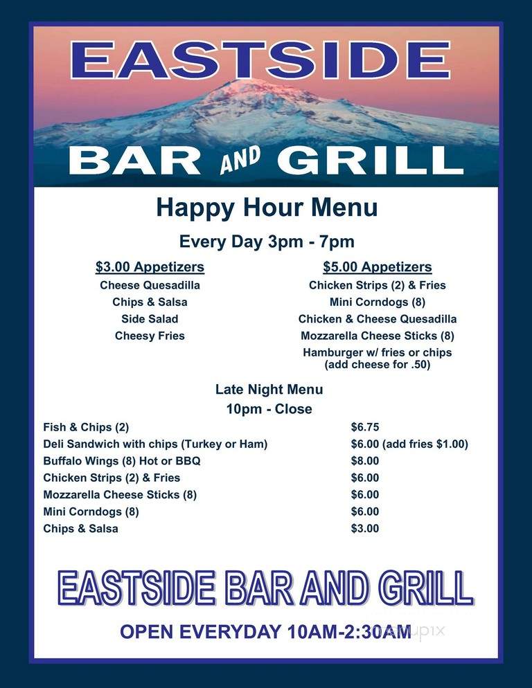 Eastside Bar and Grill - Portland, OR menu_pic