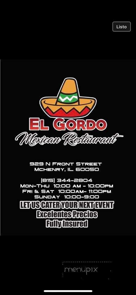 El Gordo Mexican Restaurant - Lakemoor, IL menu_pic