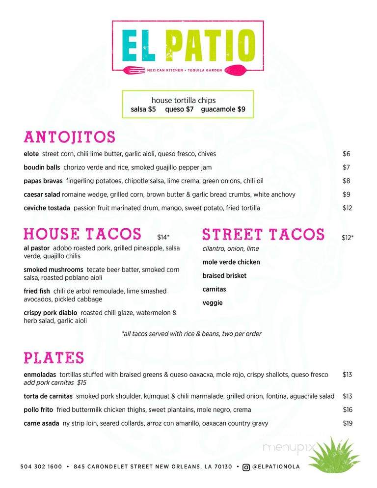 El Patio Mexican Kitchen & Tequila Garden - New Orleans, LA menu_pic