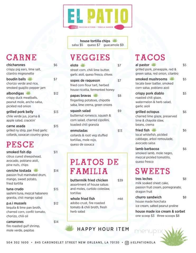 El Patio Mexican Kitchen & Tequila Garden - New Orleans, LA menu_pic
