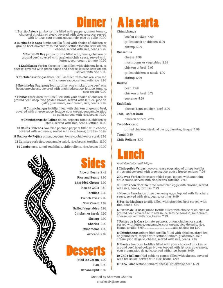 El Rey Azteca - Bloomington, IN menu_pic