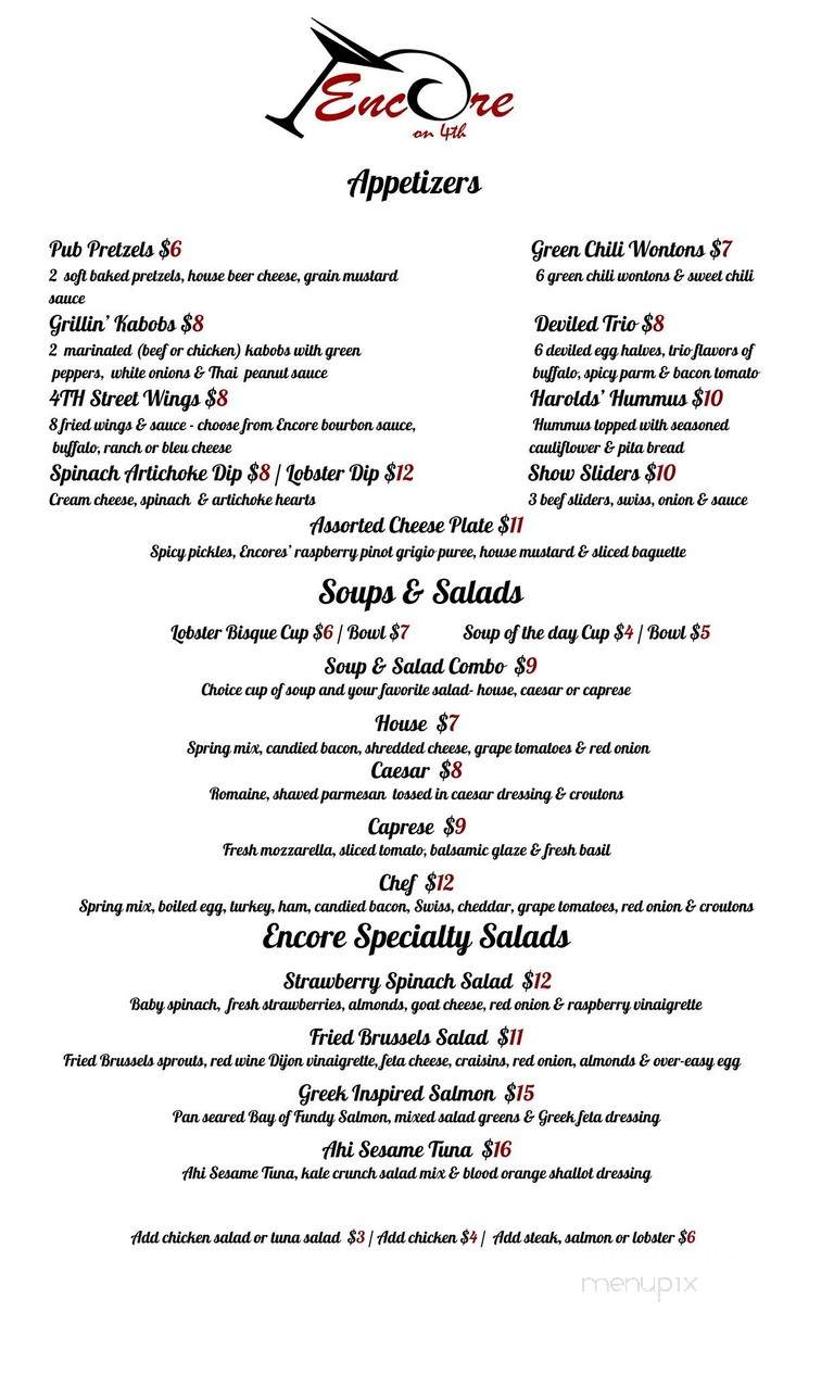 Encore on 4th - Louisville, KY menu_pic