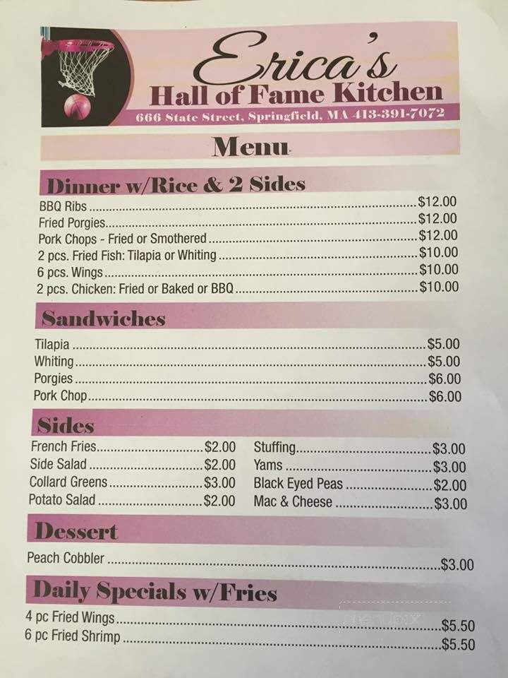 Erica's Hall of Fame Kitchen - Springfield, MA menu_pic