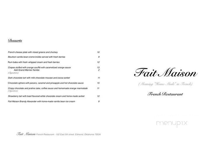 Fait Maison - Edmond, OK menu_pic
