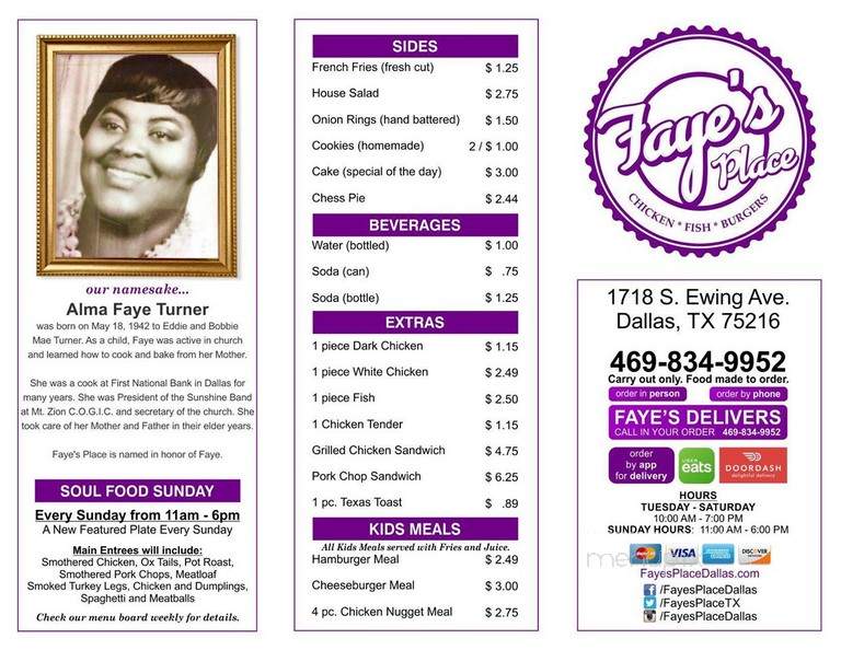 Faye's Place - Dallas, TX menu_pic