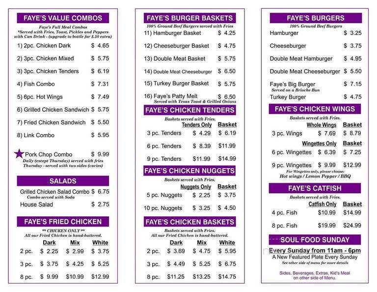 Faye's Place - Dallas, TX menu_pic