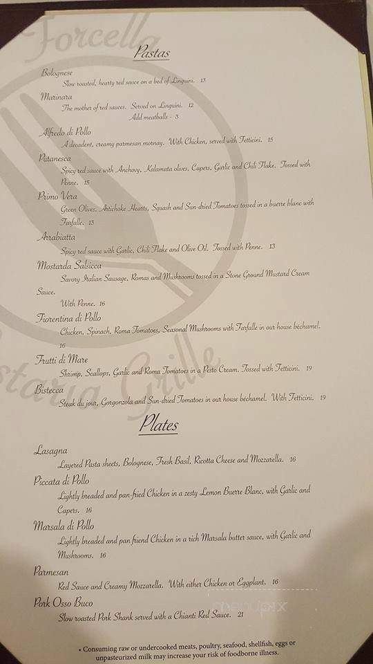 Forcella Pastaria & Grille - Snohomish, WA menu_pic