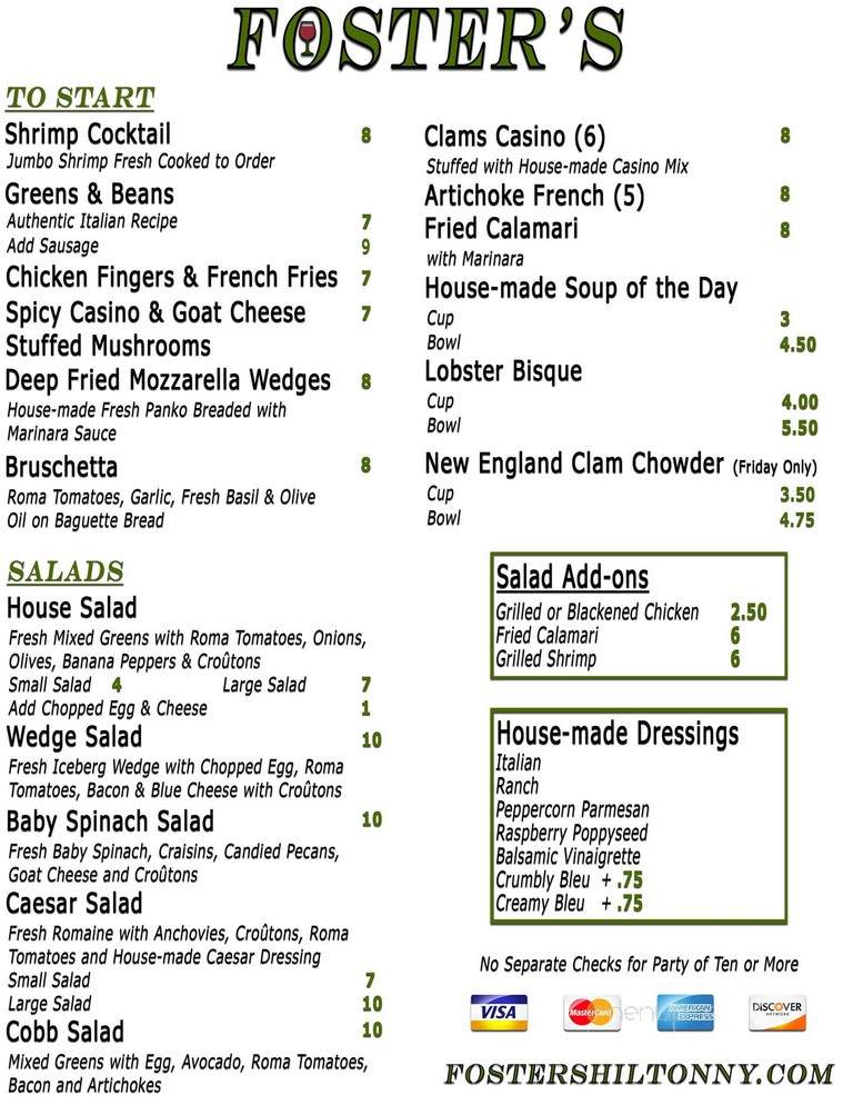 Foster's Restaurant - Hilton, NY menu_pic