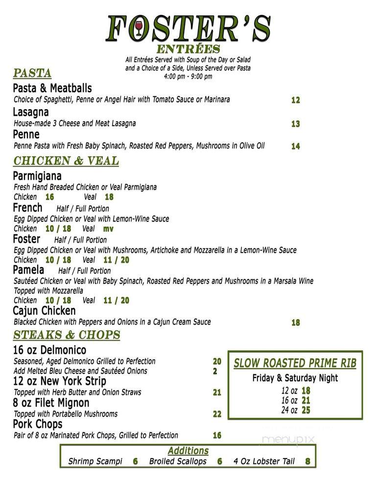 Foster's Restaurant - Hilton, NY menu_pic