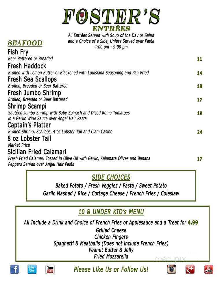 Foster's Restaurant - Hilton, NY menu_pic