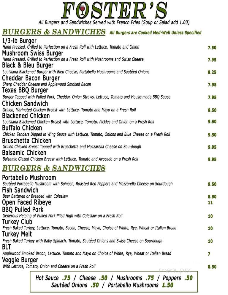 Foster's Restaurant - Hilton, NY menu_pic