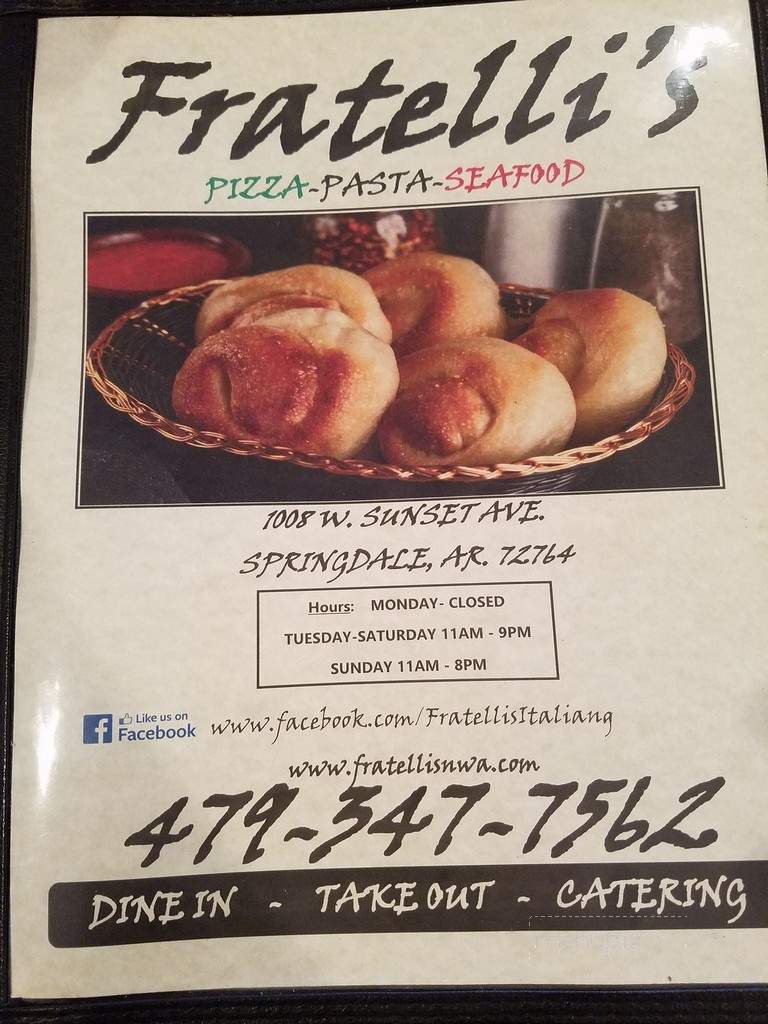 Fratelli's Italian Grill - Springdale, AR menu_pic