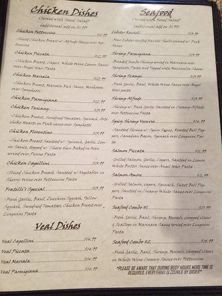 Fratelli's Italian Grill - Springdale, AR menu_pic