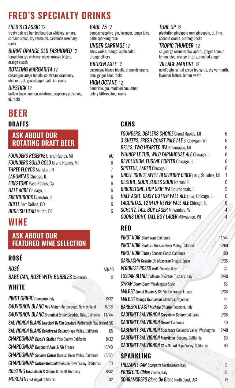 Fred's Garage - Winnetka, IL menu_pic