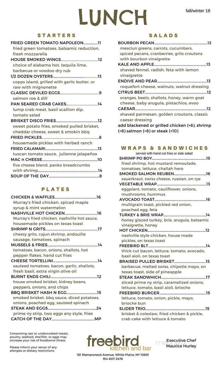 Freebird Kitchen & Bar - White Plains, NY menu_pic