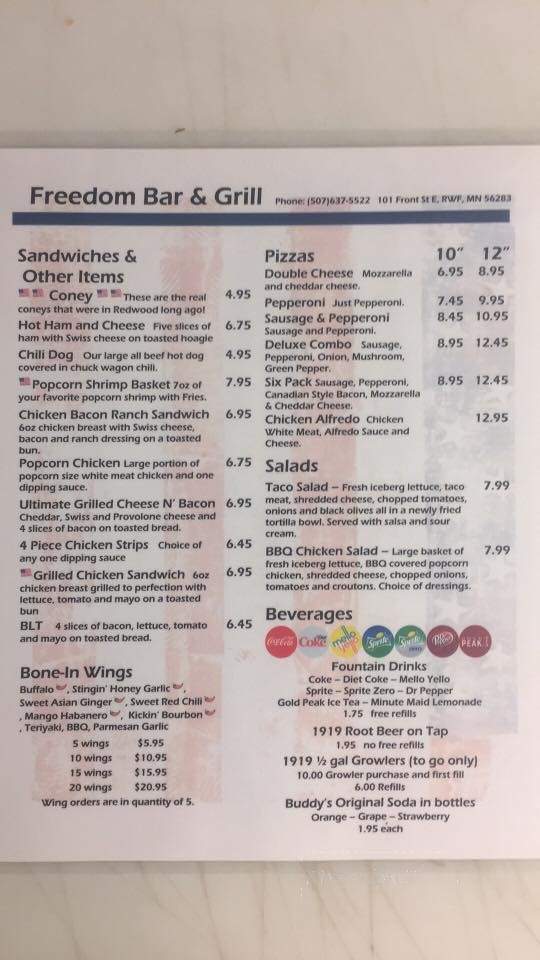 Freedom Bar and Grill - Redwood Falls, MN menu_pic
