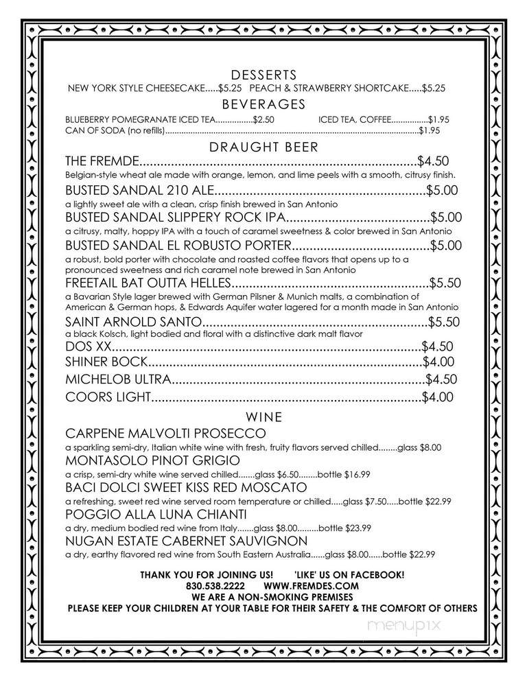 Fremdes - Castroville, TX menu_pic