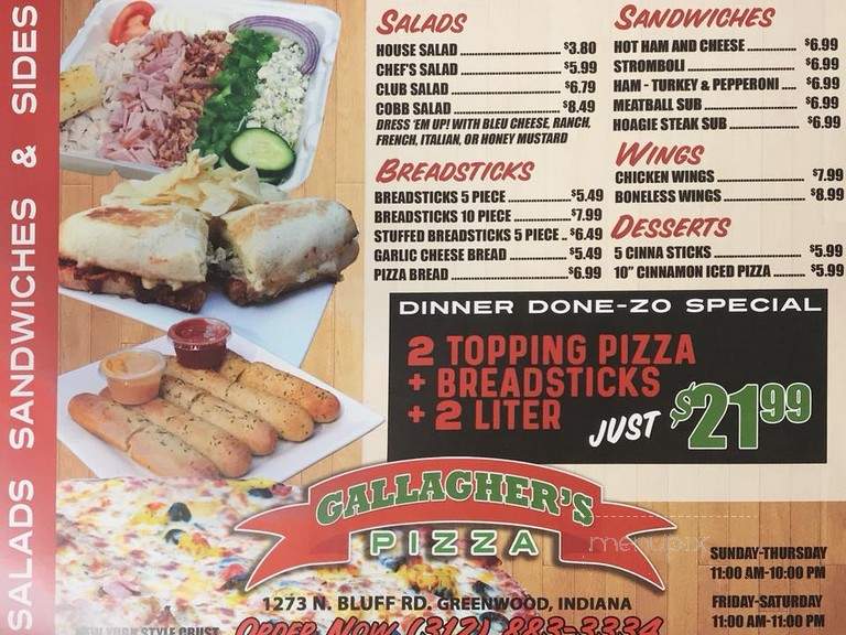 Gallagher's Pizza - Greenwood, IN menu_pic