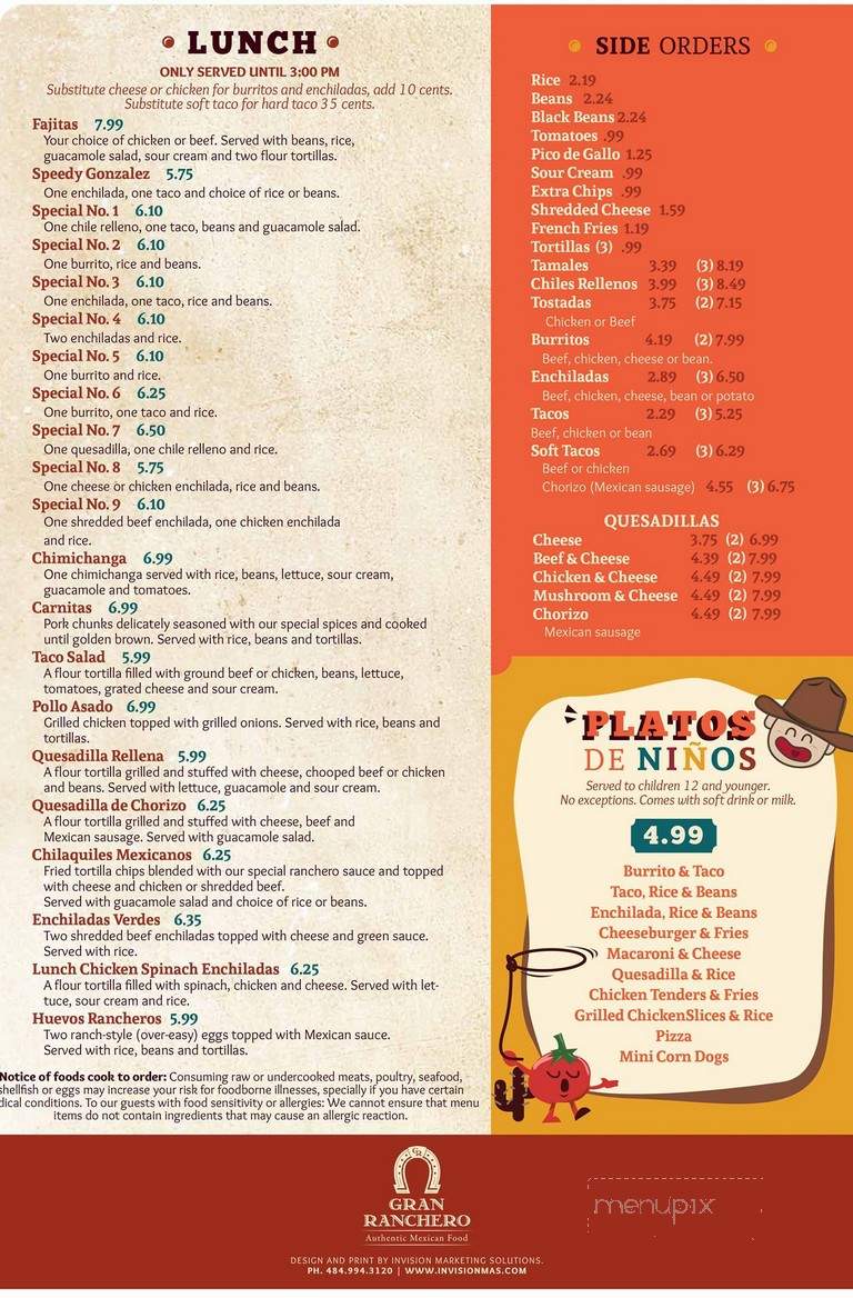 Gran Ranchero Mexican Restaurant - Marietta, OH menu_pic