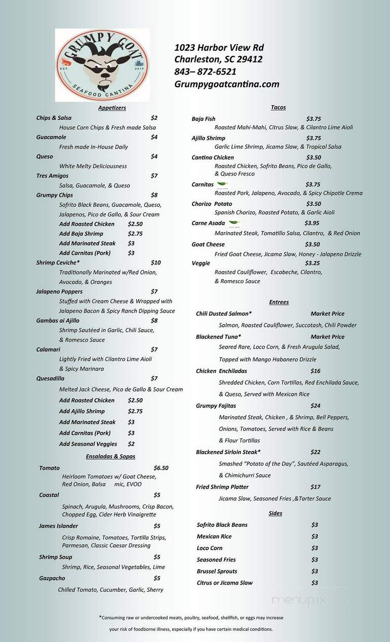 Grumpy Goat Cantina - Charleston, SC menu_pic