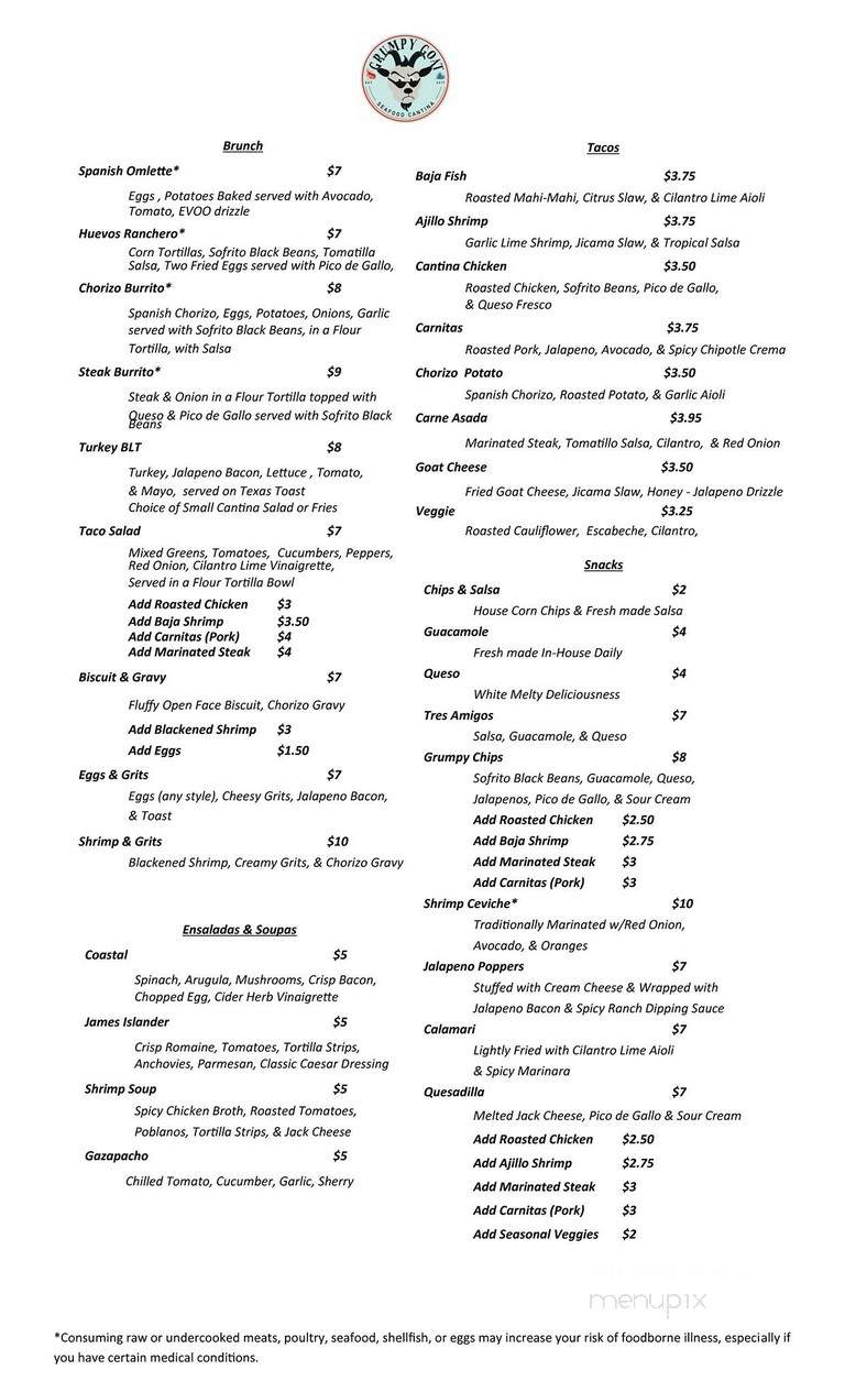 Grumpy Goat Cantina - Charleston, SC menu_pic