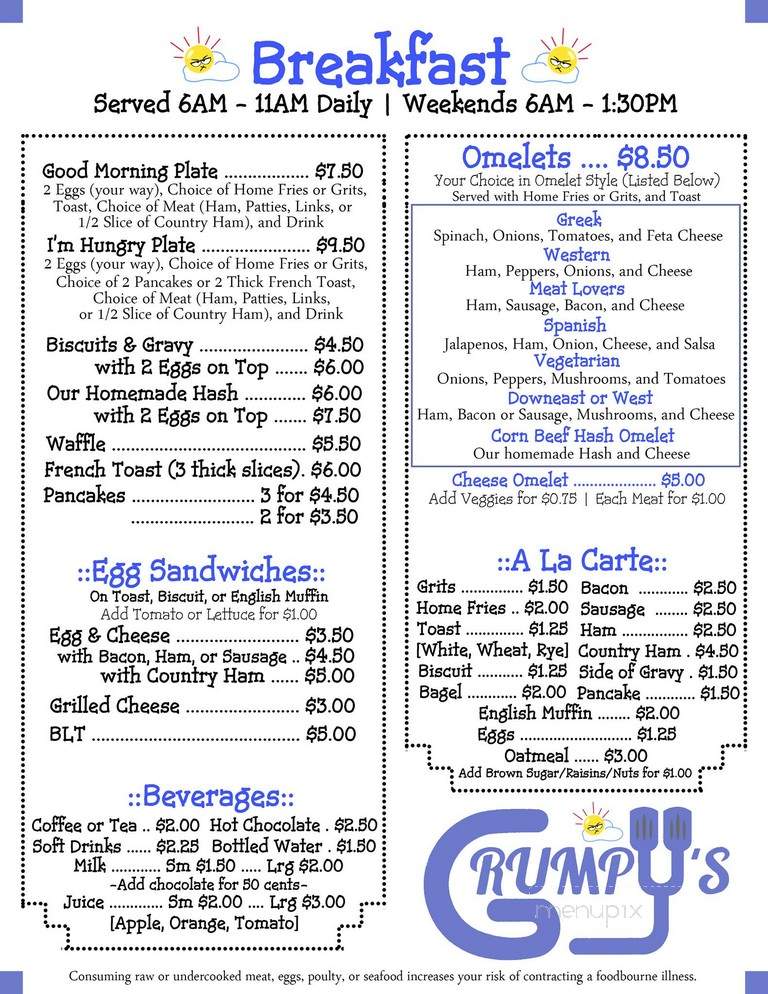 Grumpy's - Morehead City, NC menu_pic