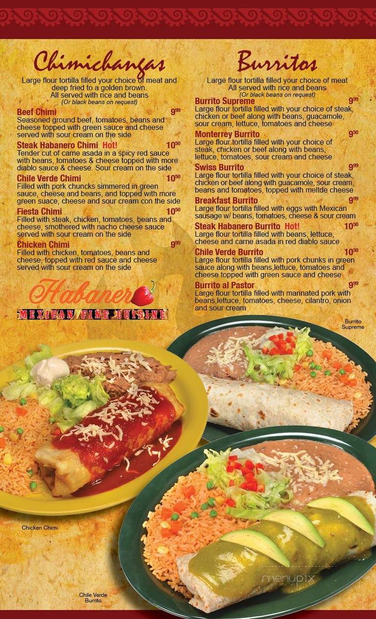 Habanero Mexican Fine Cuisine - Plainfield, IL menu_pic