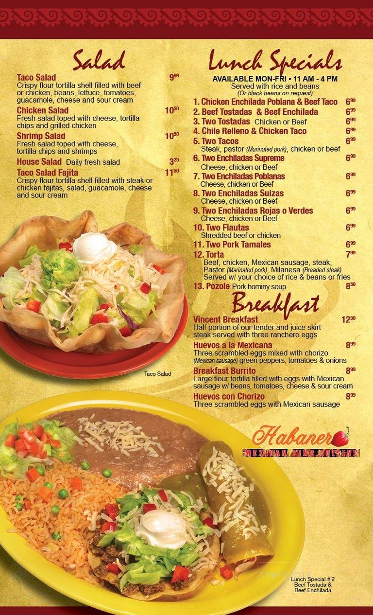 Habanero Mexican Fine Cuisine - Plainfield, IL menu_pic