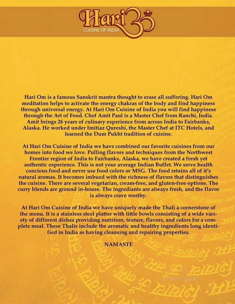 Hari Om Cuisine of India - Fairbanks, AK menu_pic