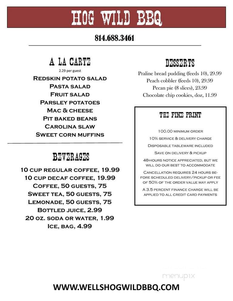 Hog Wild BBQ - Lakewood, NY menu_pic