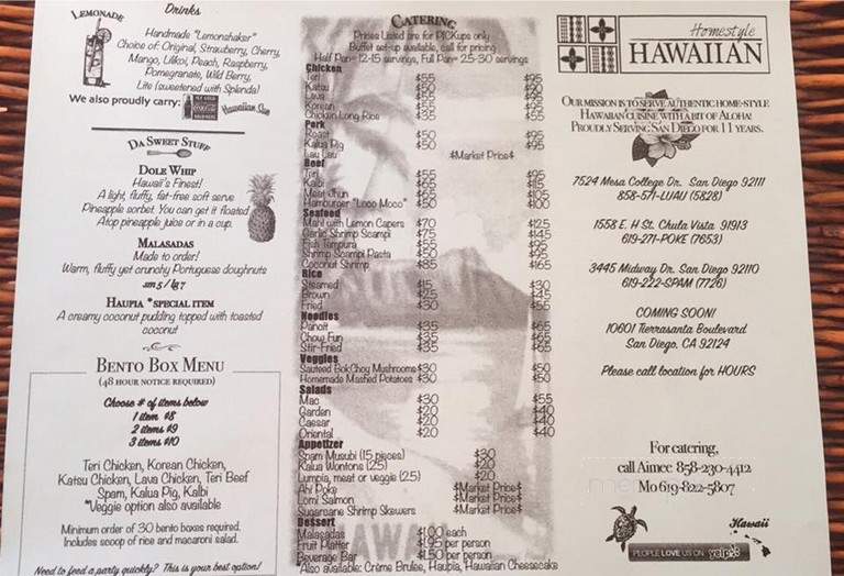 Homestyle Hawaiian Bar and Grill - Lakeside, CA menu_pic