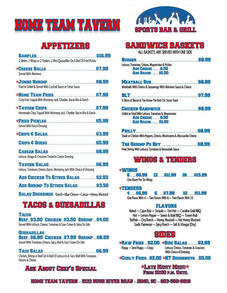 Home Team Tavern - Columbia, SC menu_pic