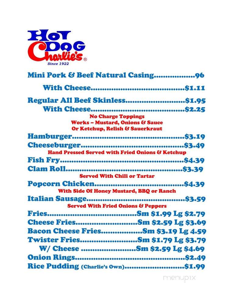 Hot Dog Charlie's - Troy, NY menu_pic